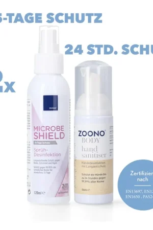 Zoono Kit désinfectants de surface Z-71 Micobe Shield 120 ml - 2x pièces+ 2x Désinfectants des mains 50 ml (certifié selon PAS 2424 / EN13697 / EN1276 / EN1650) Prix Bas