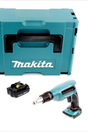 Dernier Modèle Makita DFS 451 Y1J Visseuse à cloison sèche sans fil 18V Li-ion + 1x Batterie BL1815N + Coffret Makita Makpac taille 2