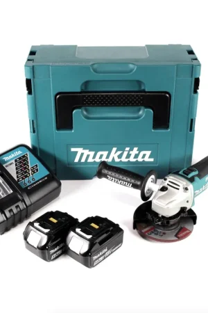 Promotion Makita DGA 504 RTJ 18 V Meuleuse sans fil Ø 125 mm avec boîtier MAKPAC + 2x Batteries BL 1850 5,0 Ah + Chargeur DC18RC