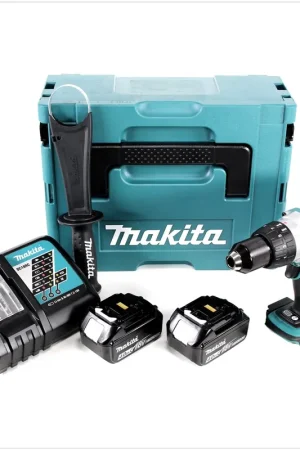 Makita DDF 458 RMJ Perceuse visseuse sans fil 18 V 91 Nm + 2x Batteries BL1840 B 4 Ah + Chargeur DC18RC + MAKPAC Produit De Marque