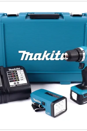 Makita DDF 343 RHJ Perceuse visseuse sans fil 14,4V - 1L + 1x Batterie 1,5 Ah + Chargeur + Coffret + Lampe BML 146 Vente Flash