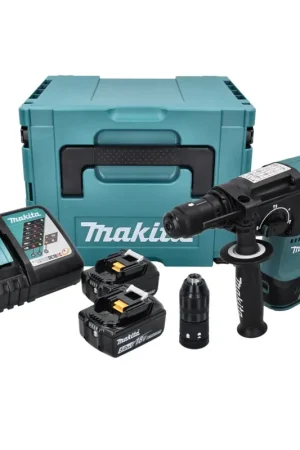 Makita DHR 243 RTJ Perforateur-burineur sans fil, sans balai, SDS-Plus, 18 V, 2 J + 2x Batteries 5 Ah + Chargeur + Makpac Must-Have