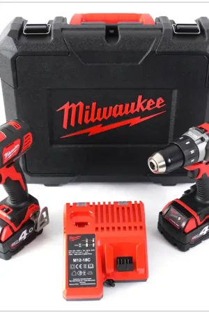 Paiement Sécurisé Milwaukee M18 BPP2D-402C Set PowerPack Perceuse M18 BDD + Visseuse à percussion M18 BID + 2x Batteries 4Ah + Chargeur + Coffret