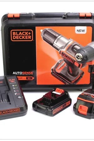 Nouveauté Black & Decker ASD 18 KB Perceuse-visseuse sans fil Autosense 18 V + 2x Batteries 1,5 Ah + Chargeur + Coffret