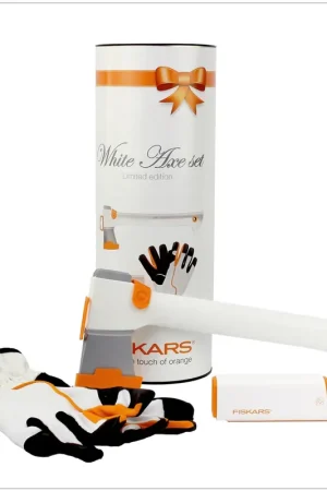 Authentique Fiskars White Axe Set Edition limitée : Hachette universelle + Aiguiseur Xsharp + Gants de protection (129040)