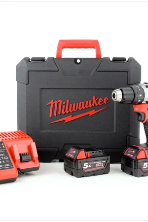 Authentique Milwaukee M18 BLDD 502 C Perceuse visseuse sans fil 18 V, sans balai + 2x Batteries 5,0 Ah Red Li-Ion + Chargeur + Coffret ( 4933448458 )