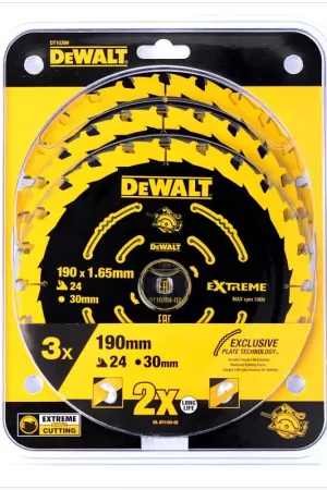 DeWalt DT10399 Lot de 3 Lames de scie circulaire Extrême 190 x 1,65 mm Seulement Aujourd'hui