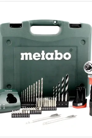 Achetez Aujourd'hui Metabo Power Maxx BS 10,8 V Perceuse-visseuse sans fil + Coffret de transport + 2x Batteries 2Ah + Chargeur + Ensemble Forets 6.00080.87 - 45 pièces