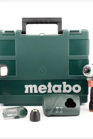 Metabo Power Maxx BS 10,8 V Perceuse-visseuse Basic Set + 2x Batteries 2,0 Ah + 1x Lampe + Chargeur en Coffret 6.00080.53 Nouvel Arrivage