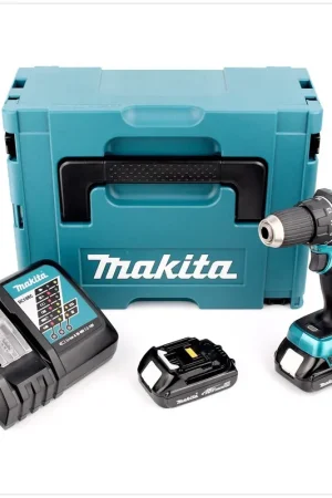 Paiement Sécurisé Makita DDF 480 RYJ Perceuse visseuse sans fil 18 V, sans balai + 2x Batteries 1,5 Ah + Chargeur + Makpac
