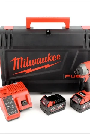 Milwaukee M18 FID 502X Set de visseuses à percussion sans fil 18 V Li-ion + 2x Batteries 5Ah + Chargeur + Coffret Haute Qualité