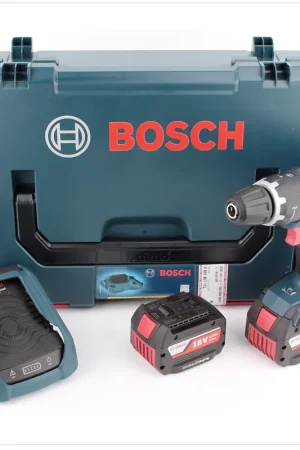 Soldes Perceuse à percussion sans fil Bosch GSB 18 V-Li Professional, avec 2 batteries 4 Ah, chargeur sans fil GAL 1830 W, coffret