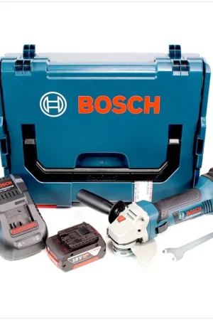 Authentique Bosch GWS 18-125 V-LI 125 mm Meuleuse angulaire sans fil Professionnel avec boîtier Bosch L-Boxx inclus chargeur rapide + 2x Batterie GBA 6 Ah