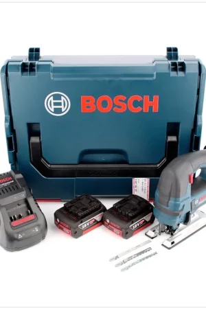 Bosch GST 18 V-Li B Professional Scie sauteuse sans fil avec boîtier L-Boxx inclus Chargeur GAL 1880 + 2x GBA 6 Ah Batterie Jusqu'à Épuisement Des Stocks