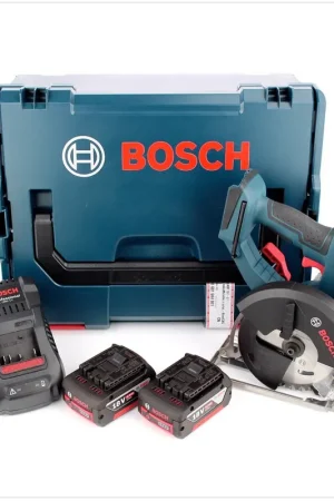 Certifié Bosch GKM 18 V-LI Professional Scie circulaire sans fil 136 mm + Coffret L-Boxx + 2x Batteries 6,0 Ah + Chargeur