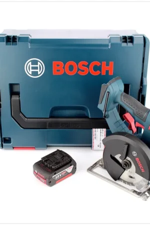 Petit Prix Bosch GKM 18 V-LI Scie circulaire sans fil Professional 136 mm + Coffret L-Boxx + 1x Batterie GBA 6 Ah - sans chargeur