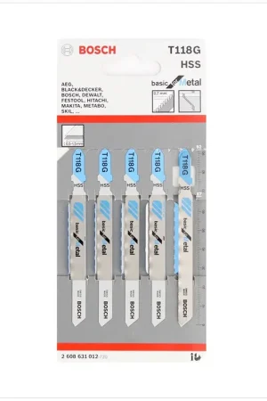 Top Vente Bosch T 118 G Basic for Metal Lame de scie sauteuse, 92 mm 5pcs. (2608631012)