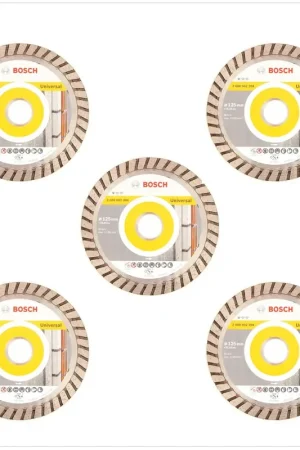 Bosch 125 mm Disque à tronçonner diamant turbo universel standard - 5 pièces (5x 2608602394) support à béton 22,23 mm Dernier Modèle