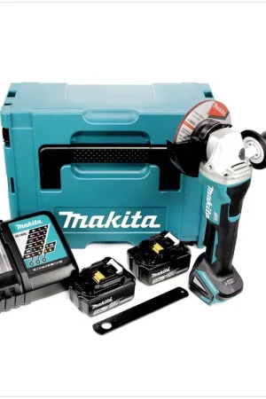 Prix Choc Makita DGA 505 RTJ Meuleuse d'angle sans fil 18V, 125 mm, sans balai + 2x Batteries 5,0 Ah + Chargeur + Makpac