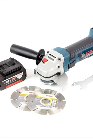 Meilleur Prix Meuleuse d'angle sans fil Bosch GWS 18 V-Li 115 mm avec batterie 6 Ah + 2 disques à tronçonner diamantés Bosch