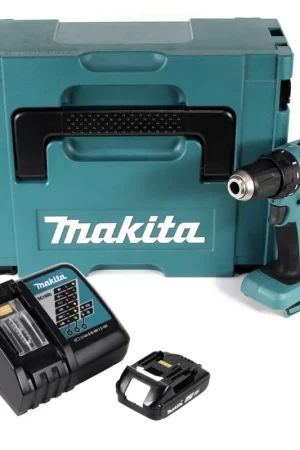 Makita DDF 459 RA1J Perceuse-visseuse sans fil 18 V 45 Nm + 1x batterie 2,0 Ah + chargeur + Makpac Offre Exclusive