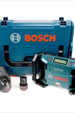 Promotion Bosch GML Radio sans fil 10,8 V-Li + 1x Batterie GBA 10,8 V, 2,5 Ah + Chargeur rapide AL 1130 CV + L-Boxx
