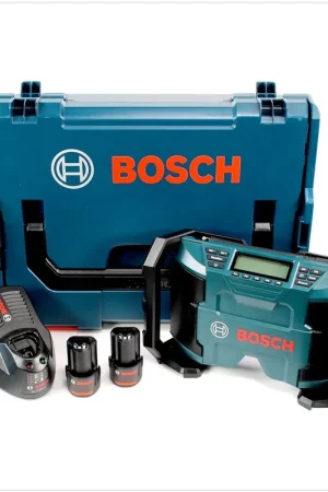 Dernière Chance Bosch GML Radio sans fil 10,8 V-Li + 2x Batteries GBA 10,8 V, 2,5 Ah + Chargeur rapide AL 1130 CV + L-Boxx