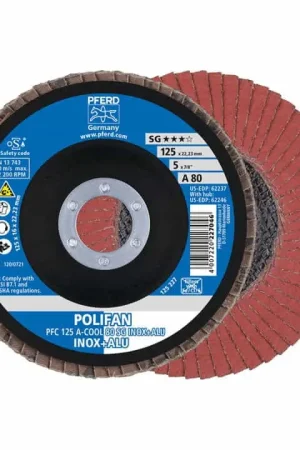 PFERD Disque à lamelles POLIFAN A-COOL SG INOX+ALU D. 125 mm granulation A-40 conique ( 4000842098 ) Nouvelle Collection