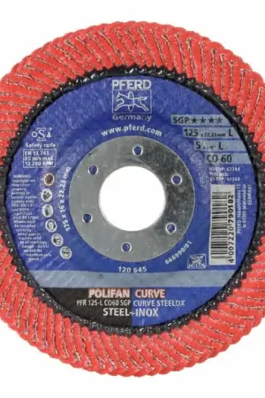 PFERD Disque à lamelles POLIFAN CO SGP CURVE STEELOX D. 125 mm granulation 60 conique ( 4000842359 ) Prix Cassé