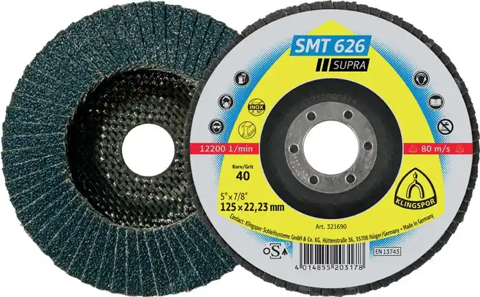 Achetez Aujourd'hui KLINGSPOR Roue à lamelles SMT 626 Supra Ø 180 mm Granulométrie 80 6° conique ( 8000351668 )