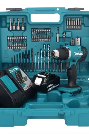 Offre Exclusive Makita DDF 453 RF1X1 Perceuse-visseuse sans fil 18 V 42 Nm + 1x Batterie 3,0 Ah + Chargeur + kit d'accessoires - 74 pièces + Mallette