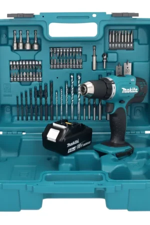 Offre Exclusive Makita DDF 453 T1X1 Perceuse-visseuse sans fil 18 V 42 Nm + 1x Batterie 5,0 Ah + kit d'accessoires - 74 pièces + Mallette - sans chargeur