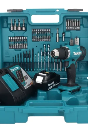 Prix Réduit Makita DDF 453 RT1X1 Perceuse-visseuse sans fil 18 V 42 Nm + 1x Batterie 5,0 Ah + Chargeur + kit d'accessoires - 74 pièces + Mallette