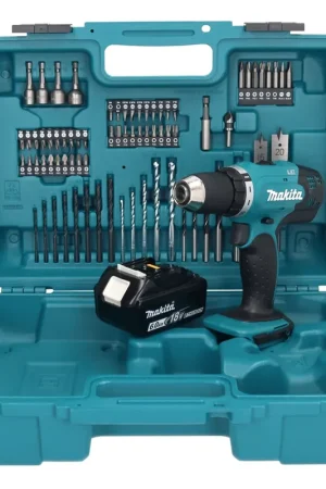 Quantité Limitée Makita DDF 453 G1X1 Perceuse-visseuse sans fil 18 V 42 Nm + 1x Batterie 6,0 Ah + kit d'accessoires - 74 pièces + Mallette - sans chargeur