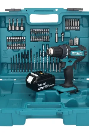 Commander Maintenant Makita DDF 482 F1X1 Perceuse-visseuse sans fil 18 V 62 Nm + 1x Batterie 3,0 Ah + kit d'accessoires - 74 pièces + Mallette - sans chargeur