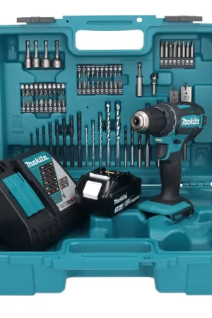 Makita DDF 482 RF1X1 Perceuse-visseuse sans fil 18 V 62 Nm + 1x Batterie 3,0 Ah + Chargeur + kit d'accessoires - 74 pièces + Mallette Nouveauté