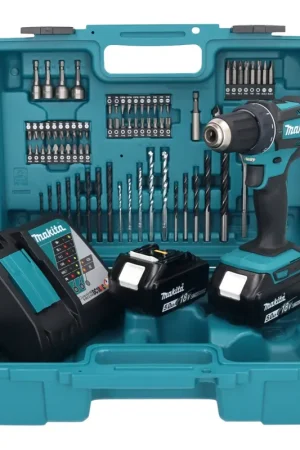 Certifié Makita DDF 482 RTX1 Perceuse-visseuse sans fil 18 V 62 Nm + 2x Batteries 5,0 Ah + Chargeur + kit d'accessoires - 74 pièces + Mallette