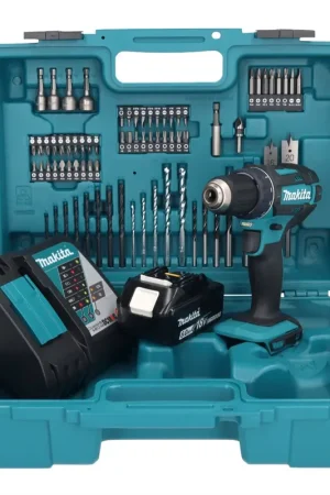 Dernière Chance Makita DDF 482 RG1X1 Perceuse-visseuse sans fil 18 V 62 Nm + 1x Batterie 6,0 Ah + Chargeur + kit d'accessoires - 74 pièces + Mallette
