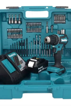 Makita DDF 485 RT1X1 Perceuse-visseuse sans fil 18 V 50 Nm sans balais + 1x Batterie 5,0 Ah + Chargeur + kit d'accessoires - 74 pièces + Mallette Retour Gratuit