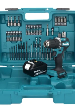 Makita DDF 487 T1X1 perceuse-visseuse sans fil 18 V 40 Nm sans balais + 1x batterie 5,0 Ah + jeu d'accessoires 74 pièces + mallette - sans chargeur Bon Marché