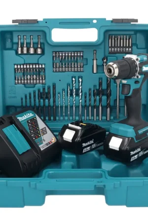 Makita DDF 487 RTX1 perceuse-visseuse sans fil 18 V 40 Nm sans balais + 2 batteries 5,0 Ah + chargeur + jeu d'accessoires 74 pièces + mallette Pas Cher