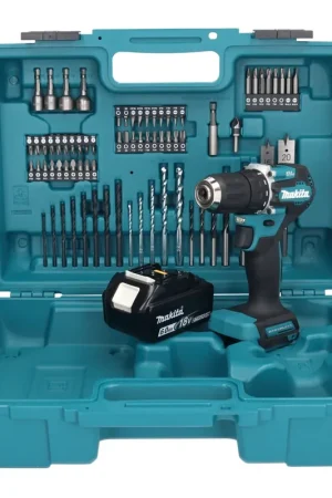 Nouveauté Makita DDF 487 G1X1 perceuse-visseuse sans fil 18 V 40 Nm sans balais + 1x batterie 6,0 Ah + jeu d'accessoires 74 pièces + coffret - sans chargeur