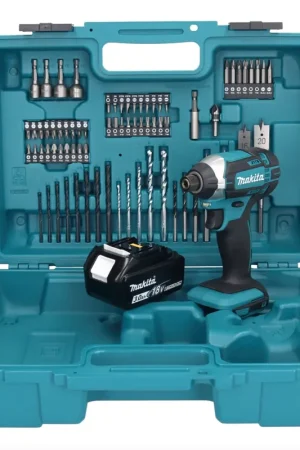 Makita DTD 152 F1X1 Visseuse à percussion sans fil 165Nm 18V 1/4" + 1x Batterie 3,0Ah + Coffret + Set d'accessoires, 74 pcs. - sans chargeur Paiement Sécurisé