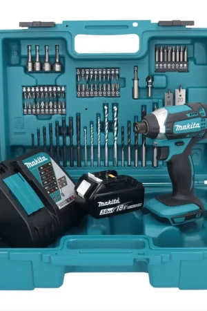 Makita DTD152F1X1 Visseuse à percussion sans fil 165Nm 18V 1/4" + 1x Batterie 3,0Ah + Chargeur + Coffret + Set d'accessoires, 74 pcs. Offre Du Jour