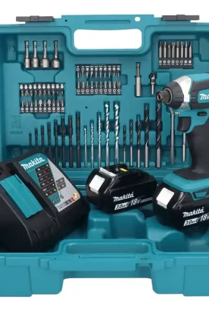 Makita DTD152F1X1 Visseuse à percussion sans fil 165Nm 18V 1/4" + 2x Batteries 3,0Ah + Chargeur + Coffret + Set d'accessoires, 74 pcs. Prix Choc
