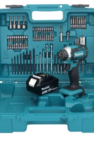 Makita DTD152F1X1 Visseuse à percussion sans fil 165Nm 18V 1/4" + 1x Batterie 5,0Ah + Coffret + Set d'accessoires, 74 pcs. - sans chargeur Promotion Saisonnière