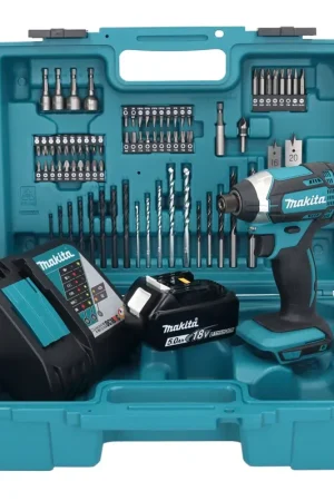 Prix Réduit Makita DTD152F1X1 Visseuse à percussion sans fil 165Nm 18V 1/4" + 1x Batterie 5,0Ah + Chargeur + Coffret + Set d'accessoires, 74 pcs.