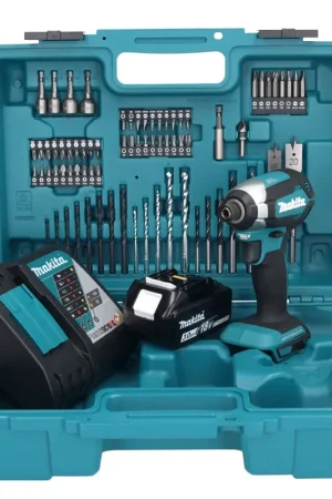 Petit Prix Makita DTD 153 RF1X1 clé à chocs sans fil 18 V 170 Nm 1/4" sans balais + 1x batterie 3,0 Ah + chargeur + jeu d'accessoires 74 pièces + mallette
