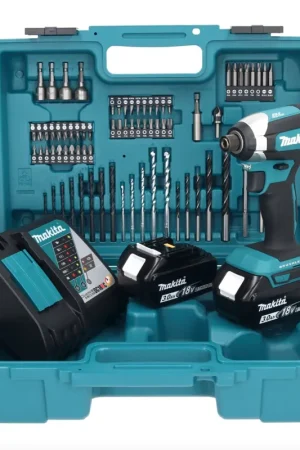 Makita DTD 153 RFX1 clé à chocs sans fil 18 V 170 Nm 1/4" sans balais + 2 batteries 3,0 Ah + chargeur + jeu d'accessoires 74 pièces + mallette Dernier Modèle