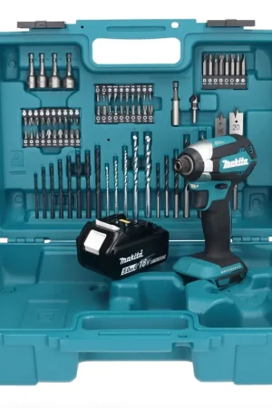 Must-Have Makita DTD 153 T1X1 clé à chocs sans fil 18 V 170 Nm 1/4" sans balais + 1x batterie 5,0 Ah + jeu d'accessoires 74 pièces + mallette - sans chargeur